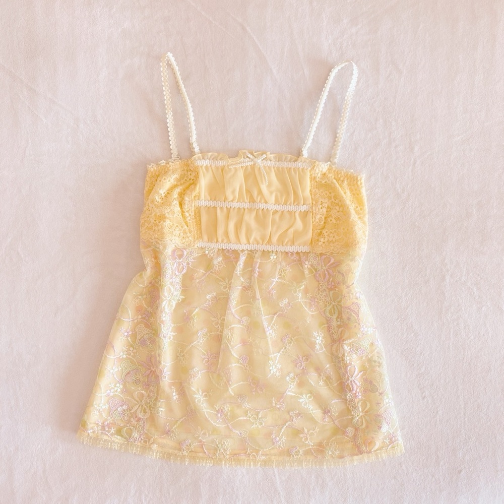 japanese yellow floral embroidered babydoll fairy top
